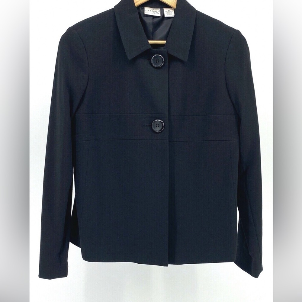 🖤 Kim Rogers Signature Petite 10P Blazer Jacket Black Lined 2 Button Front EUC